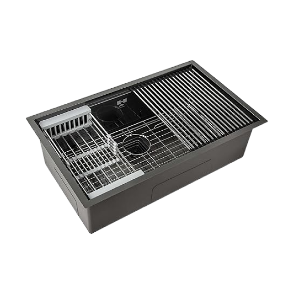 Load image into Gallery viewer, Millen Premium Handmade Undermount Single Bowl Sink With Accessories - SUS 304 Stainless Steel, Soundproof, Gunmetal Satin Finish - MS15835025GM