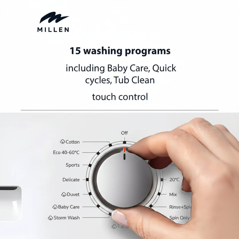 Load image into Gallery viewer, MILLEN 8kg Front Load Washing Machine – Inverter Motor, 15 programs, 1200 RPM, MWM8012WID, 3Y Warranty