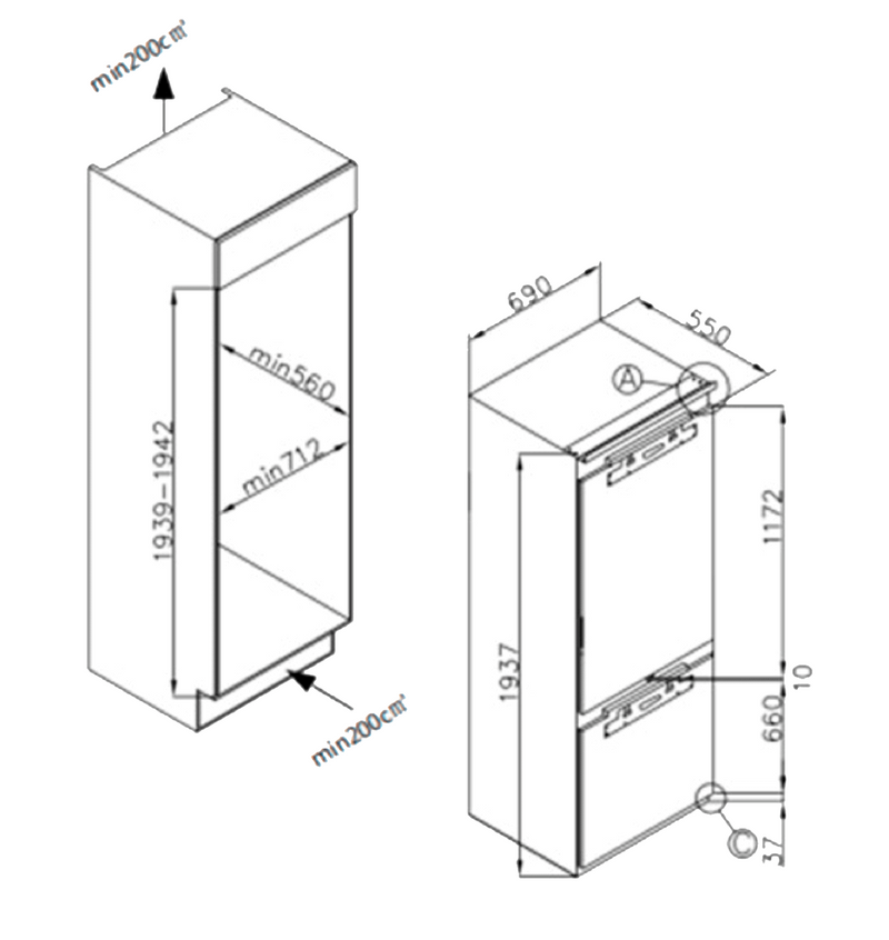 Load image into Gallery viewer, Millen fridge freezer | Built-in Refrigerator MBI 193.7D, 3 Year Warranty