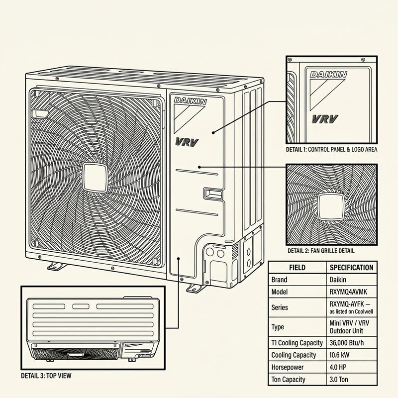 Load image into Gallery viewer, Daikin VRV Outdoor Unit 3.0 Ton 10.6 kW 4.0 HP 36,000 Btu/h RXYMQ4AVMK