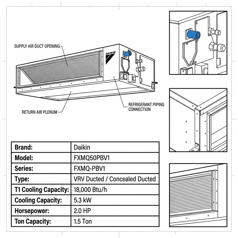 Load image into Gallery viewer, Daikin Ducted Splits for VRV Systems 1.5 Ton 5.3 kW 2.0 HP 18,000 Btu/h FXMQ50PBV1
