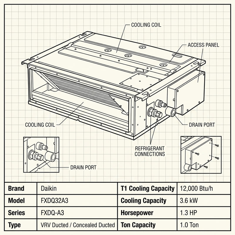 Load image into Gallery viewer, Daikin Ducted Splits for VRV Systems 1.0 Ton 3.6 kW 1.3 HP 12,000 Btu/h FXDQ32A3