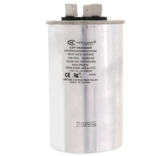 Load image into Gallery viewer, The HVAC Genius 45+5 uf MFD 370-440 Volt Dual Run Round Capacitor 45-5-440R for HVAC, Air conditioners, Pool pumps, and Furnaces