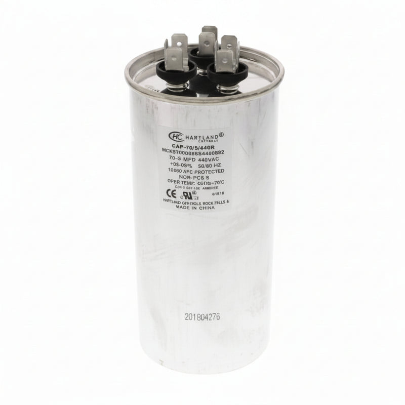 Load image into Gallery viewer, The HVAC Genius, 70 + 5 MFD Capacitor 370 or 440 VAC Oval Run for Fan Motor Blower Condenser in Air Handler Straight Cool – Heat Pump Conditioner Furnace Pool by 70-5 Round Price.