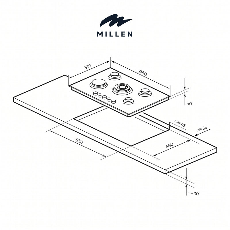 Load image into Gallery viewer, MILLEN Gas on Glass hob GHG 954 BL
