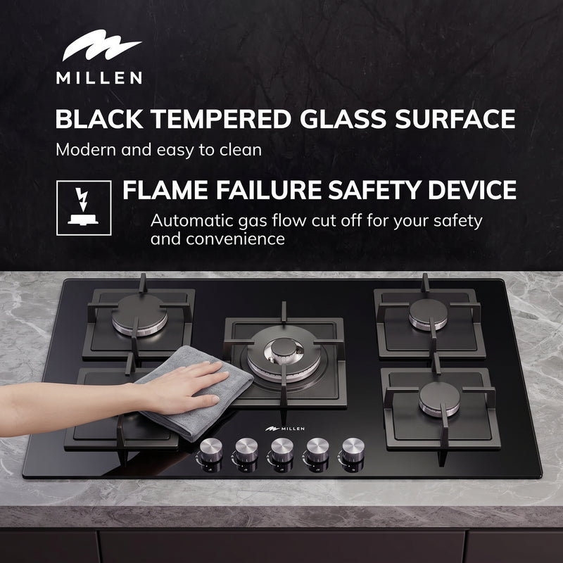 Load image into Gallery viewer, MILLEN Gas on Glass hob GHG 954 BL