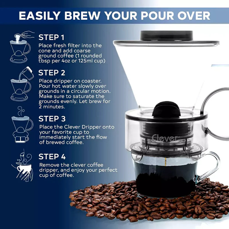 Load image into Gallery viewer, Easily brew your pour over with handy clever dripper step by step guide image