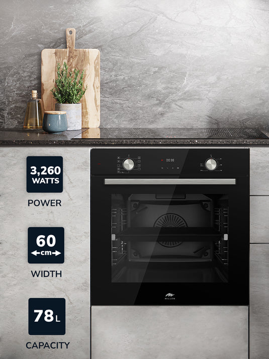 Millen 60cm Built-in Electric Oven MEO 6003 BL 9 Cooking Modes 3260W, 3 Year Warranty