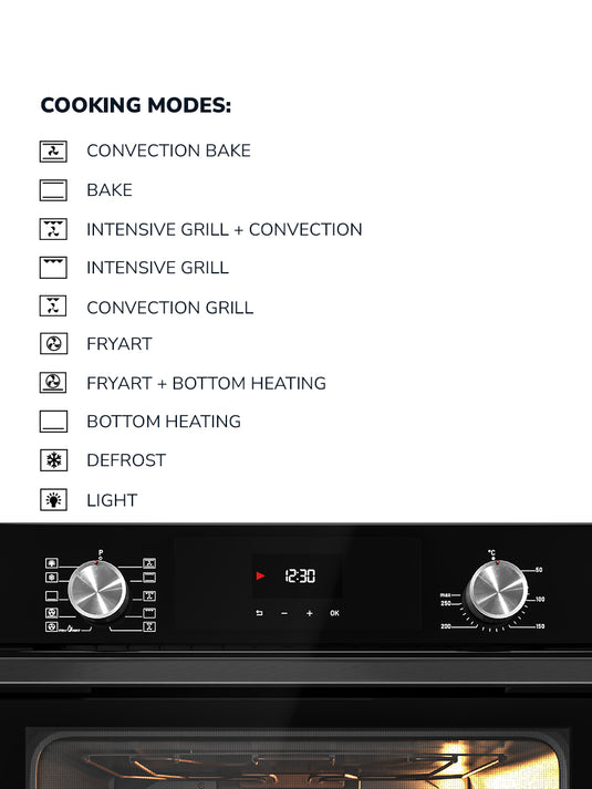 Millen 60cm Built-in Electric Oven MEO 6004 BL 10 Cooking Modes 3260W, 3 Year Warranty