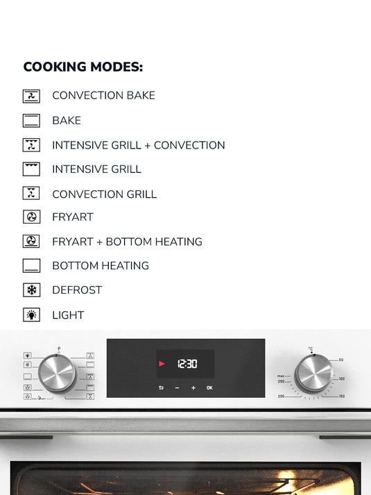 Millen 60cm Built-in Electric Oven MEO 6004 WH 10 Cooking Modes 3260W, 3 Year Warranty