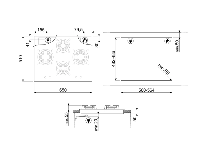 Load image into Gallery viewer, Smeg Dolce Stil Novo Aesthetic Gas Hob, 65cm, PV664LCNR