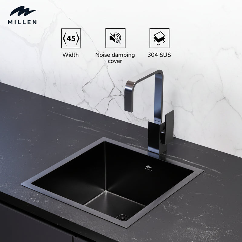 Load image into Gallery viewer, Millen Undermount Sink, Single Bowl, Gunmetal Satin Finish, Soundproof, Color Gunmetal Model – MS454522GM – 1 Year Warranty