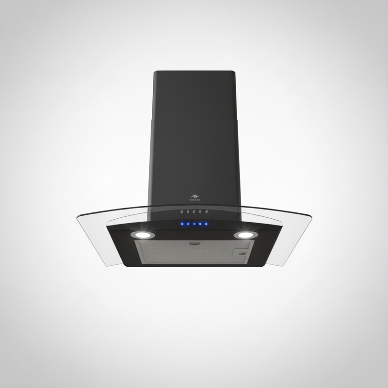 Load image into Gallery viewer, Millen Black Chimney Range Hood MKHG 603 BL Curved Glass 65W, 3 Year Warranty
