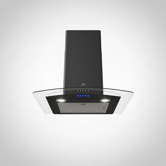 Millen Black Chimney Range Hood MKHG 603 BL Curved Glass 65W, 3 Year Warranty
