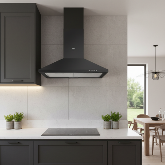 Millen 60cm Black Chimney Range Hood MKH 604 BL Stainless Steel 65W, 3 Year Warranty