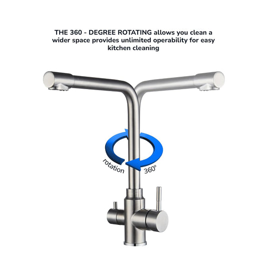 MILLEN Single Lever Kitchen Faucet Mixer with 360° Swivel, Dual Outlet Water Function, Brushed Stainless Steel - MMD201BR, 1Y Warranty