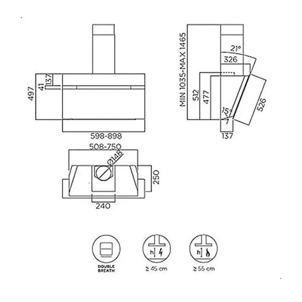 Baumatic BMECH9WVBL-3 90cm Vertical Wall Mounted Hood