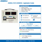 Andeli Voltage Stabilizer SVC 2000 VA 2 KVA Single (1) Phase 220V Digital