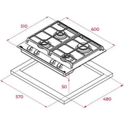 TEKA GZC 64300 BK Gas on Glass Hob with ExactFlame function in 60 cm of butane gas