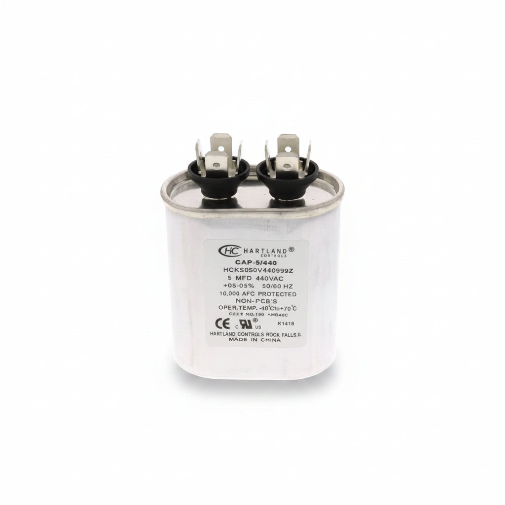 Oval Run Capacitor 5 MFD, 370 or 440 VAC 5uf  for Fan Motor Blower Condenser in Air Handler Straight Cool or Heat Pump Air Conditioner and Pool Pumps by The HVAC Genius