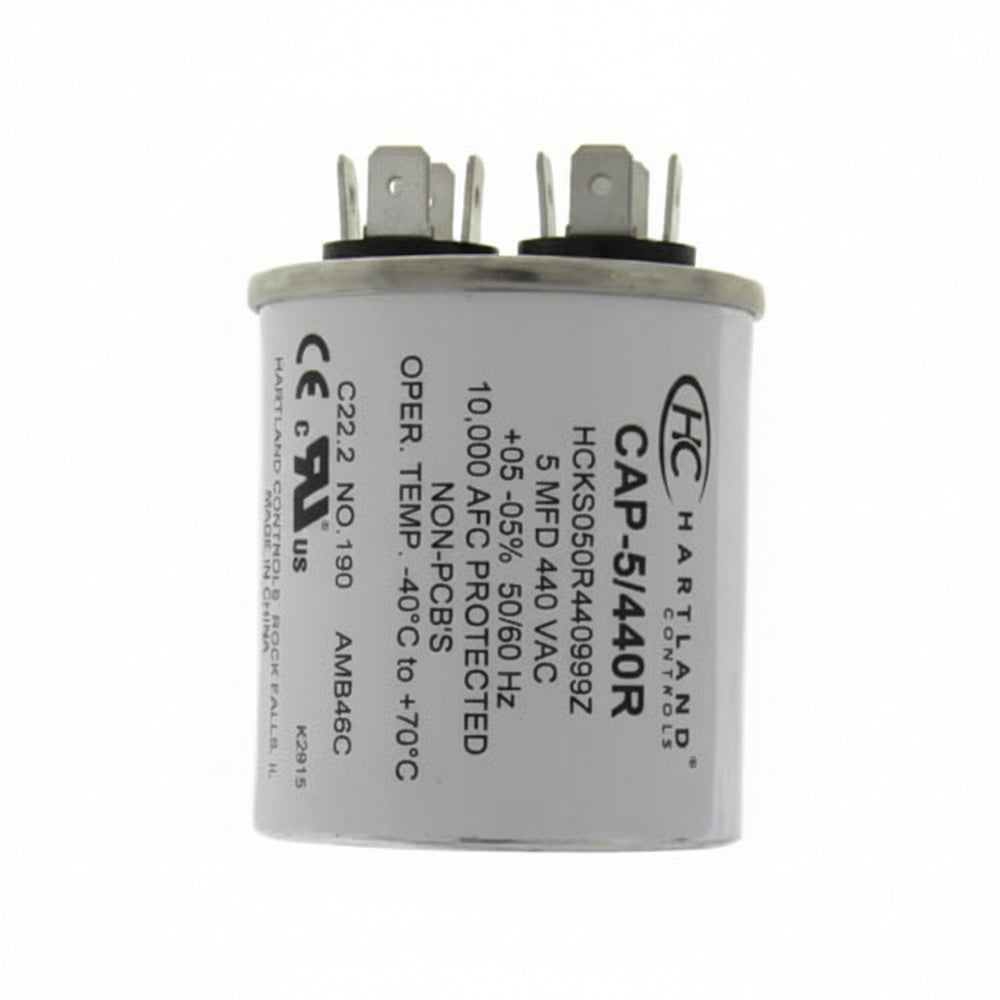 5 MFD Capacitor 370 or 440 VAC 5uf Round Run Capacitor for Fan Motor Blower Condenser in Air Handler Straight Cool or Heat Pump Air Conditioner and Pool Pumps by The HVAC Genius… (5-MFD Round)