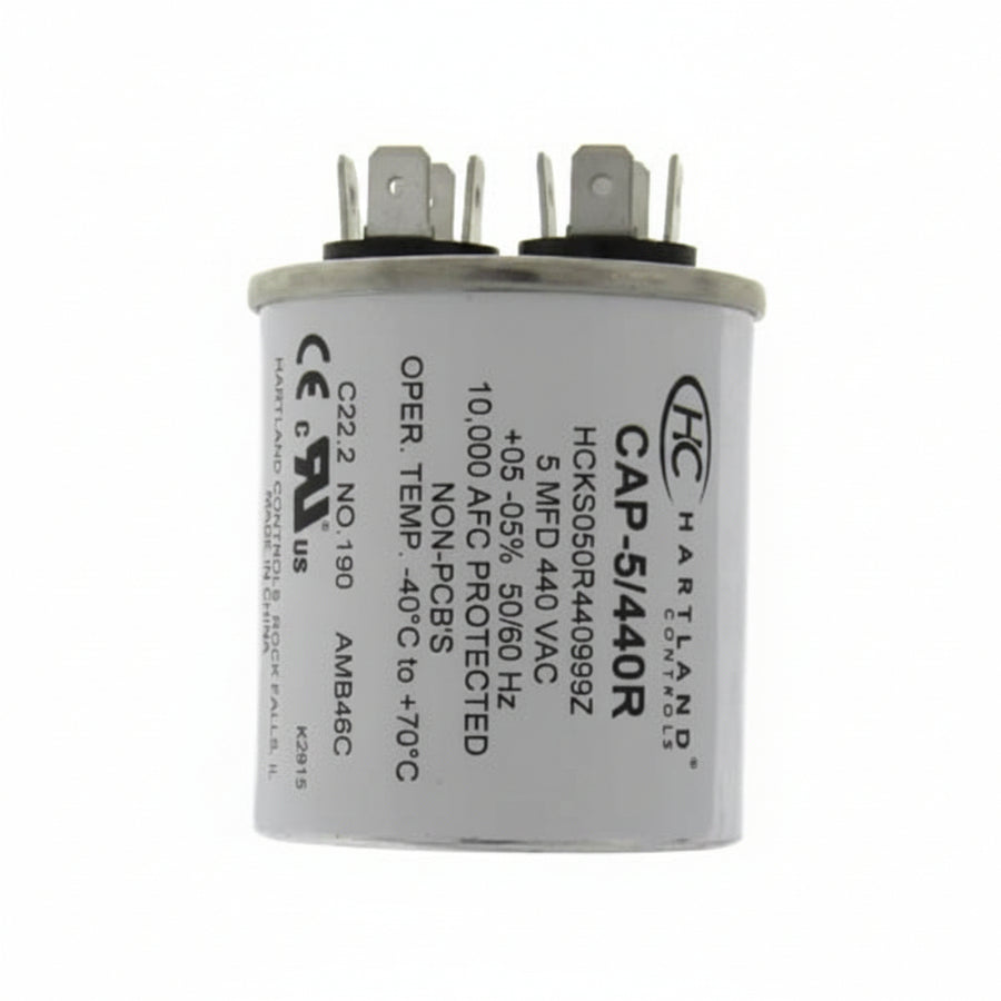 5 MFD Capacitor 370 or 440 VAC 5uf Round Run Capacitor for Fan Motor Blower Condenser in Air Handler Straight Cool or Heat Pump Air Conditioner and Pool Pumps by The HVAC Genius… (5-MFD Round)
