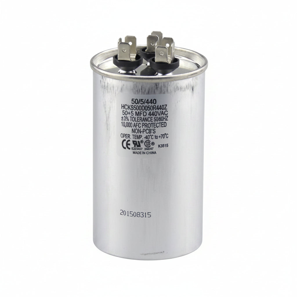 50 + 5 MFD Capacitor 370 or 440 Volt Dual Run Round Capacitor for Condenser Straight Cool or Heat Pump Air Conditioner 50/5 uf Micro Farad by The HVAC Genius