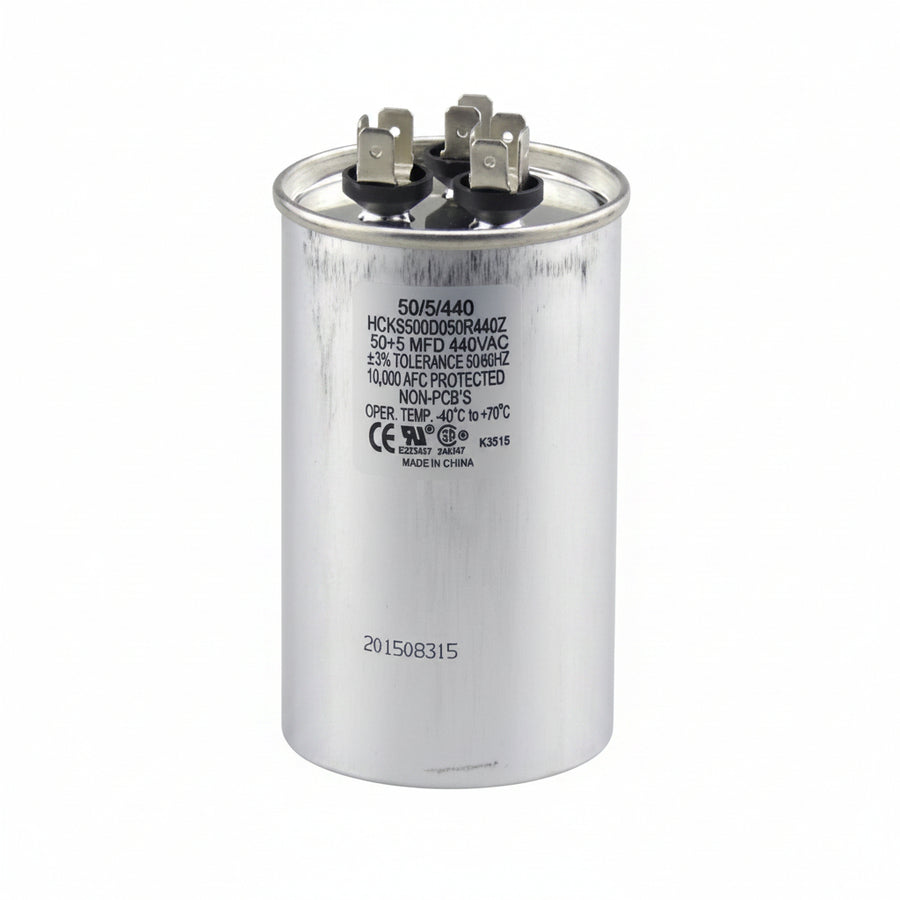 50 + 5 MFD Capacitor 370 or 440 Volt Dual Run Round Capacitor for Condenser Straight Cool or Heat Pump Air Conditioner 50/5 uf Micro Farad by The HVAC Genius
