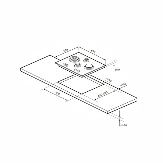 Millen 65cm Built-in Gas Hob MGHG 6503 BL in Black Glass, 4 Burners 9700W, 3 Year Warranty