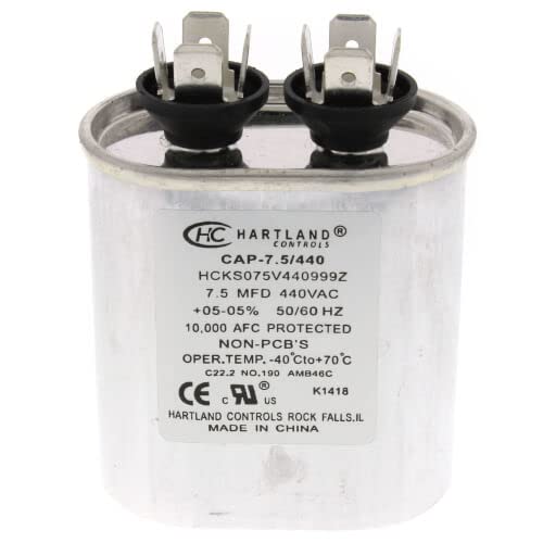 7.5 MFD Capacitor 370 or 440 VAC Oval Run Capacitor for Fan Motor Blower Condenser in Air Handler Straight Cool – Heat Pump Air Conditioner – Furnace – Pool Pump – by The HVAC Genius