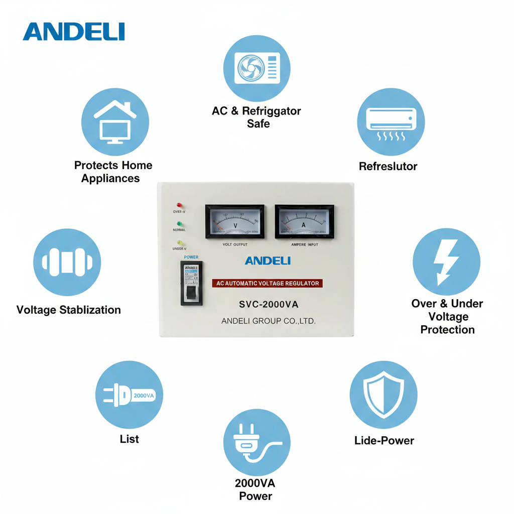 Andeli Voltage Stabilizer SVC 2000 VA 2 KVA Single (1) Phase 80-250V