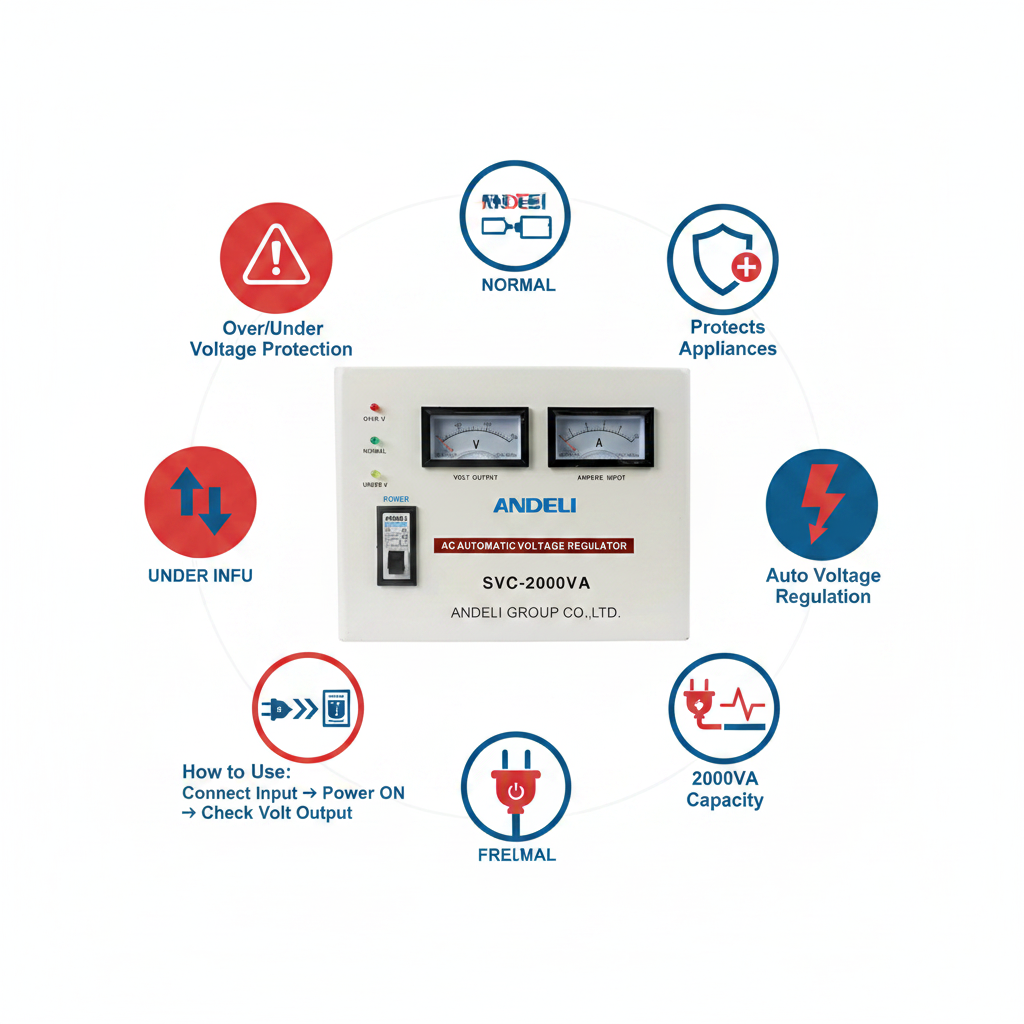 Andeli Voltage Stabilizer SVC 2000 VA 2 KVA Single (1) Phase 80-250V