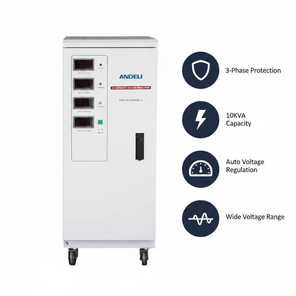 Andeli Voltage Stabilizer SVC 10000 VA 10 KVA Three (3) Phase 380V Digital