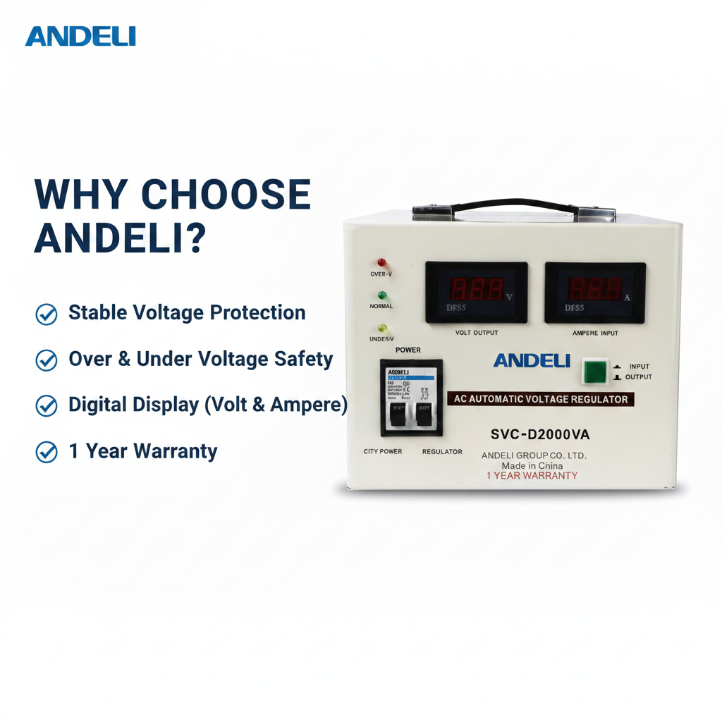Andeli Voltage Stabilizer SVC 2000 VA 2 KVA Single (1) Phase 220V Digital