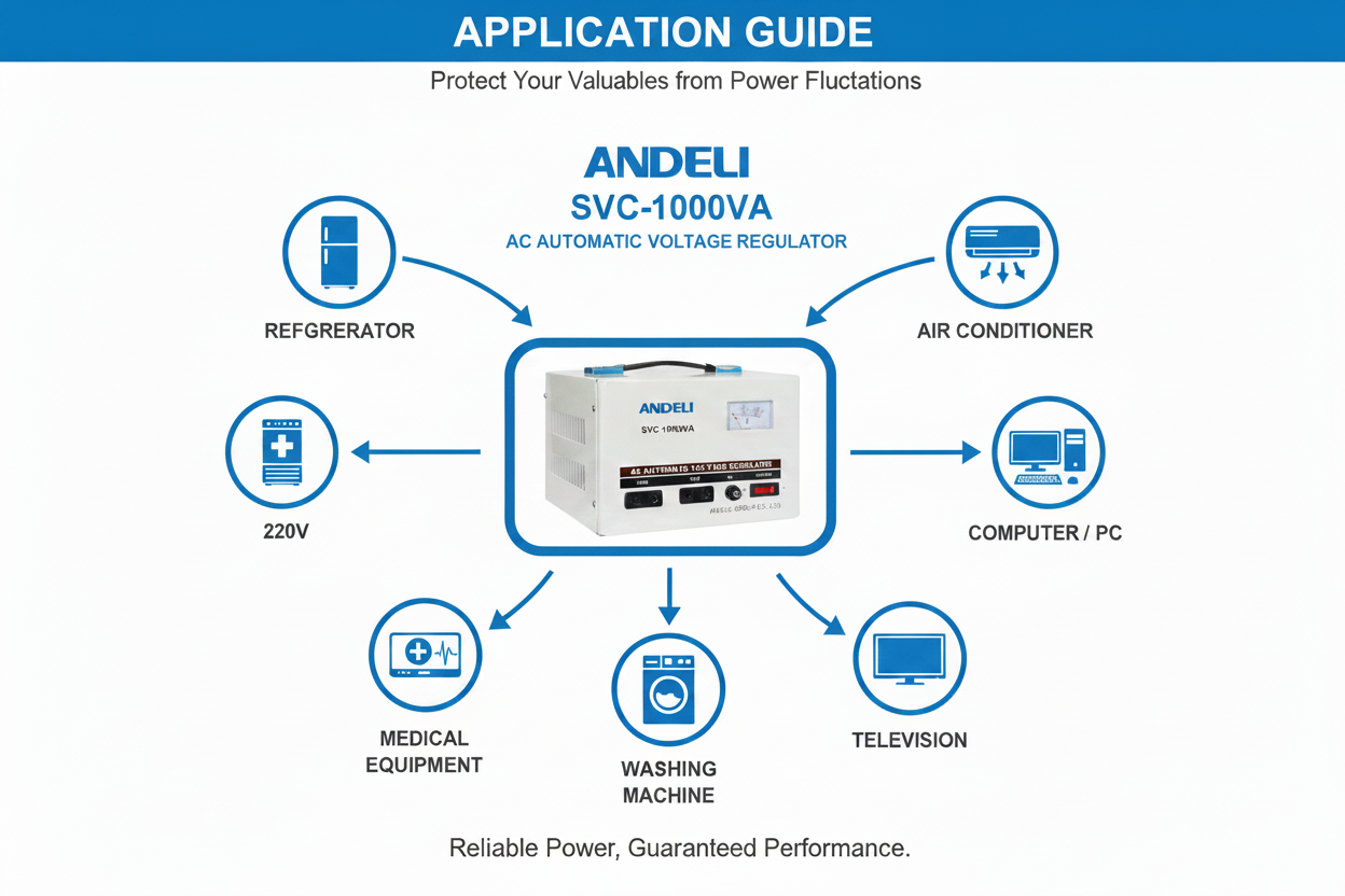 Andeli Voltage Stabilizer SVC 1000 VA 1 KW Single (1) Phase 80-250V