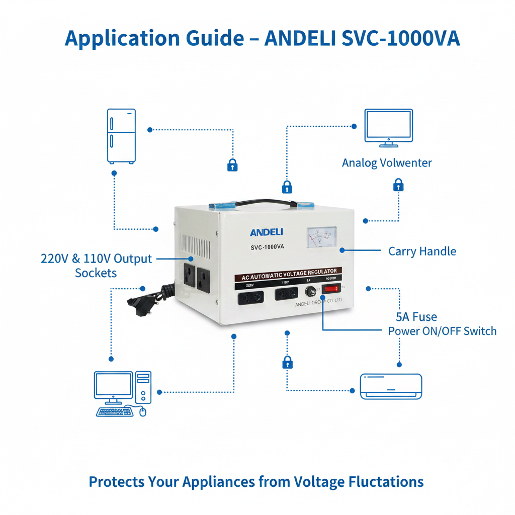 Andeli Fully Automatic AC Voltage Stabilizer SVC 1000 VA 1 KVA Single (1) Phase 110V