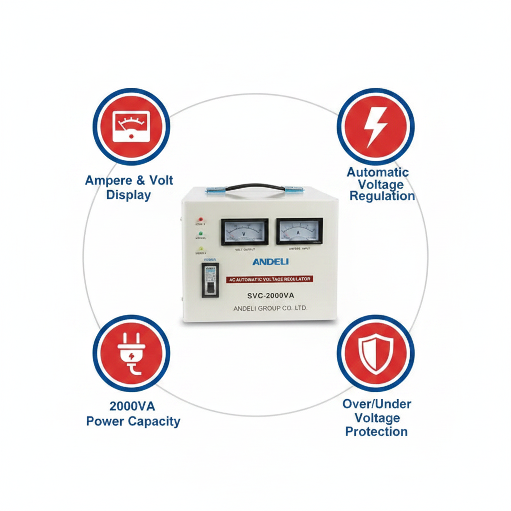 Andeli Fully Automatic Voltage Stabilizer SVC 2000 VA 2 KVA  Single (1) Phase 220V