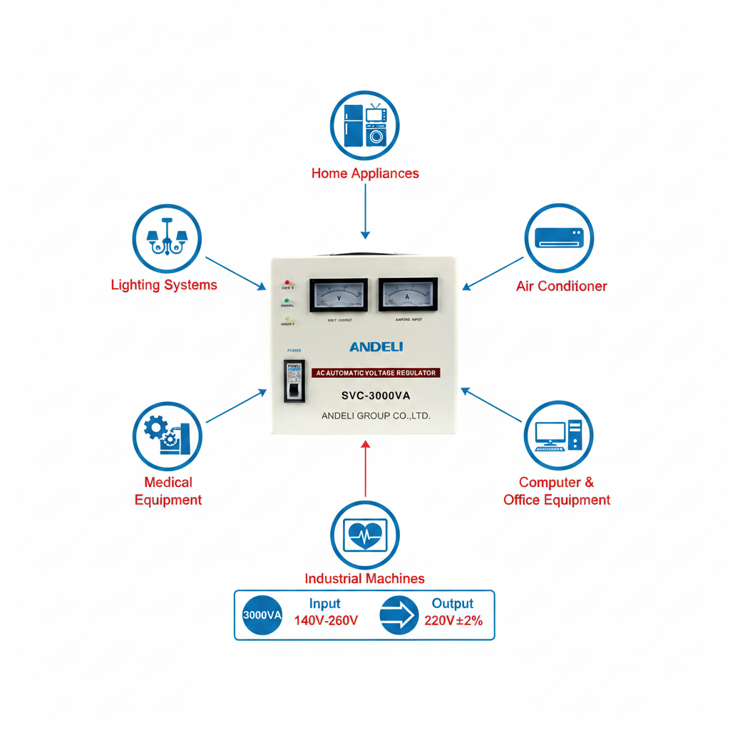 Andeli Voltage Stabilizer SVC 3000 VA 3 KVA Single (1) Phase 80-250V