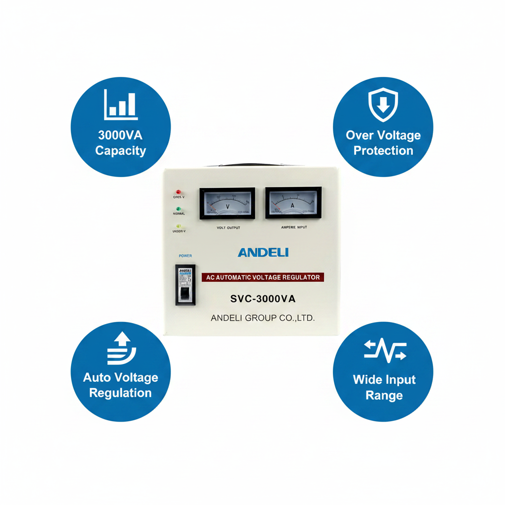 Andeli Voltage Stabilizer SVC 3000 VA 3 KVA Single (1) Phase 80-250V