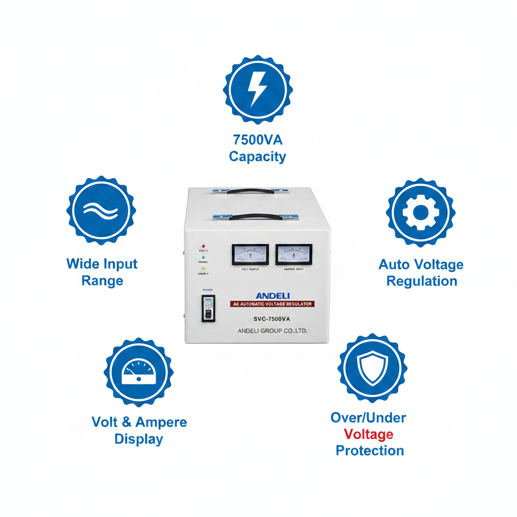 Andeli Fully Automatic Voltage Stabilizer SVC 7500 VA 7.5 KVA Single (1) Phase 110V