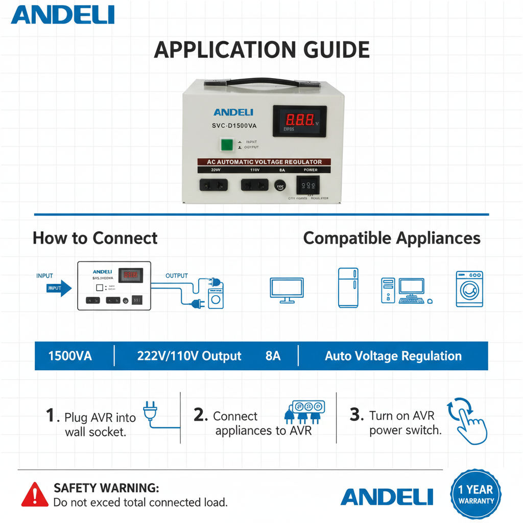 Andeli Voltage Stabilizer SVC 1500 VA 1.5 KW Single (1) Phase 220V Digital