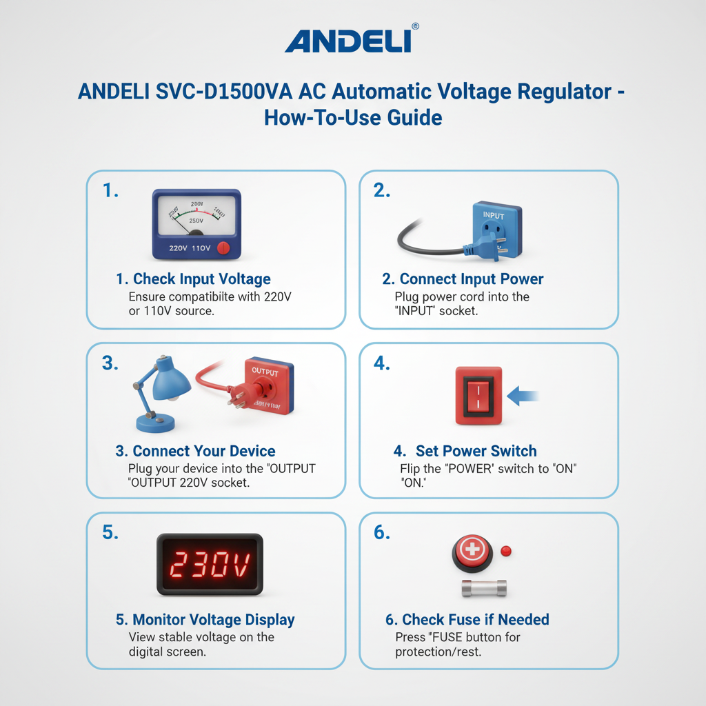 Andeli Voltage Stabilizer SVC 1500 VA 1.5 KW Single (1) Phase 220V Digital