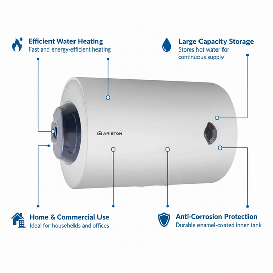 Ariston Electric Water Heater Horizontal BLU R, 100 L - White