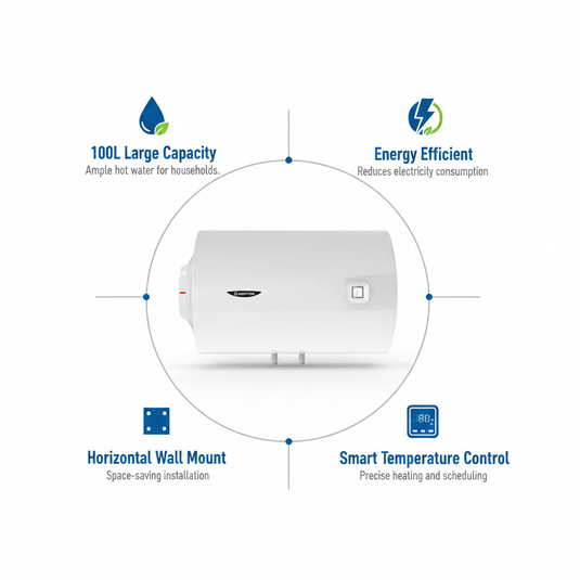 Ariston Electric Water Heater Horizontal PRO1 R Italy, 100 Liter - White