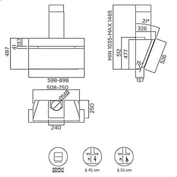 Baumatic BMECH9WVBL-3 90cm Vertical Wall Mounted Hood