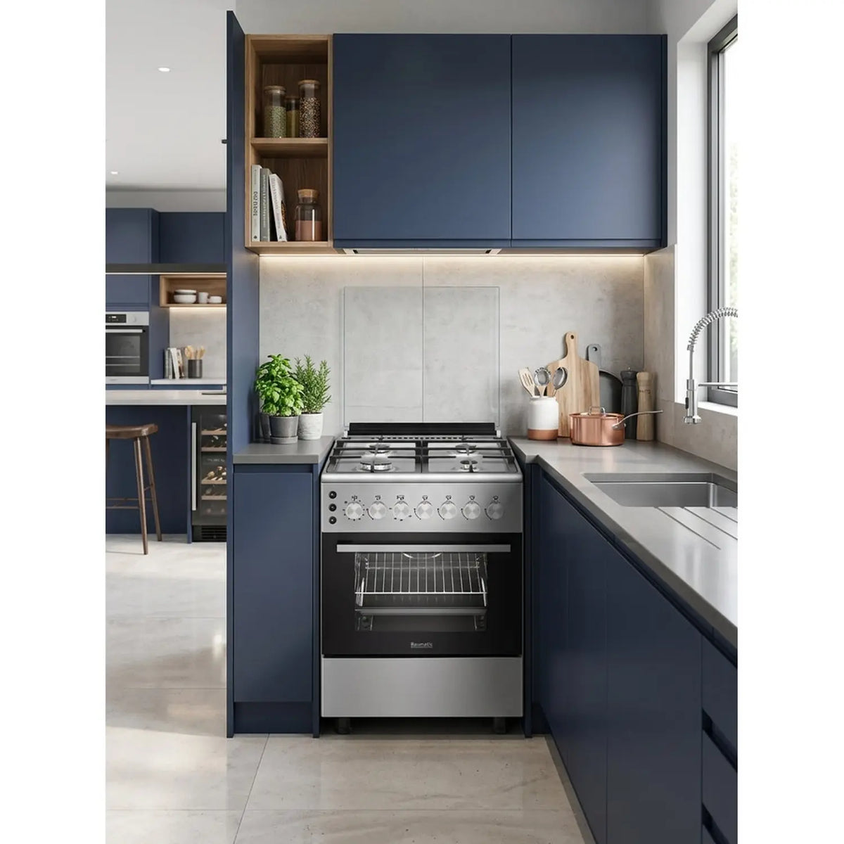 Baumatic Free Standing 4 Burner Gas Cooker 60cm Stainless Steel/Black – BMEC9GGTSS