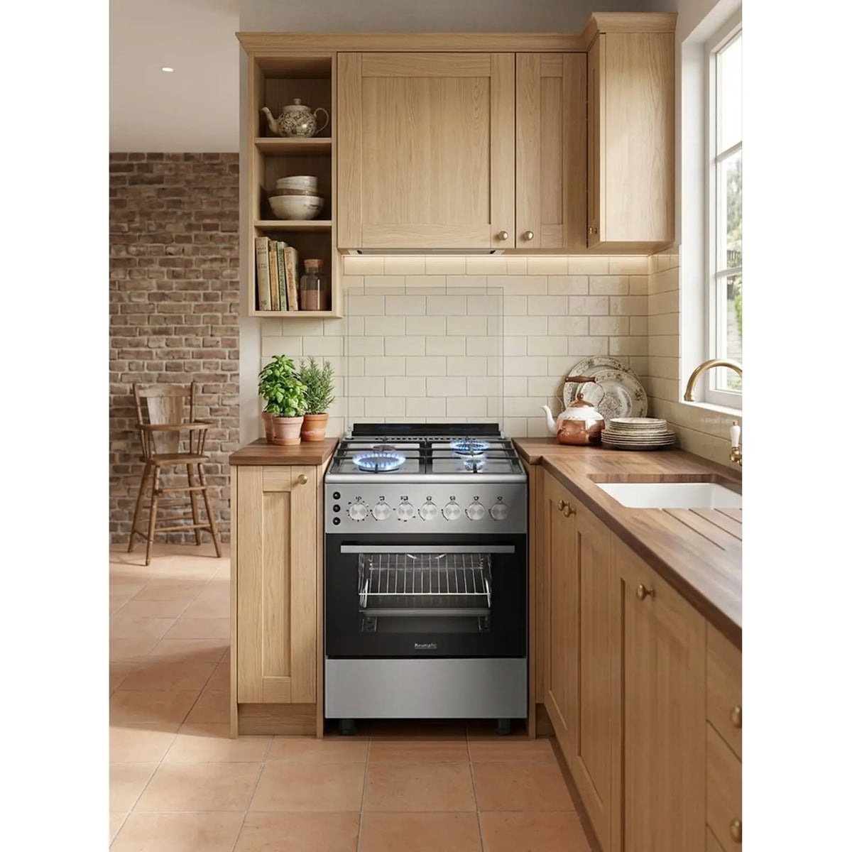 Baumatic Free Standing 4 Burner Gas Cooker 60cm Stainless Steel/Black – BMEC9GGTSS
