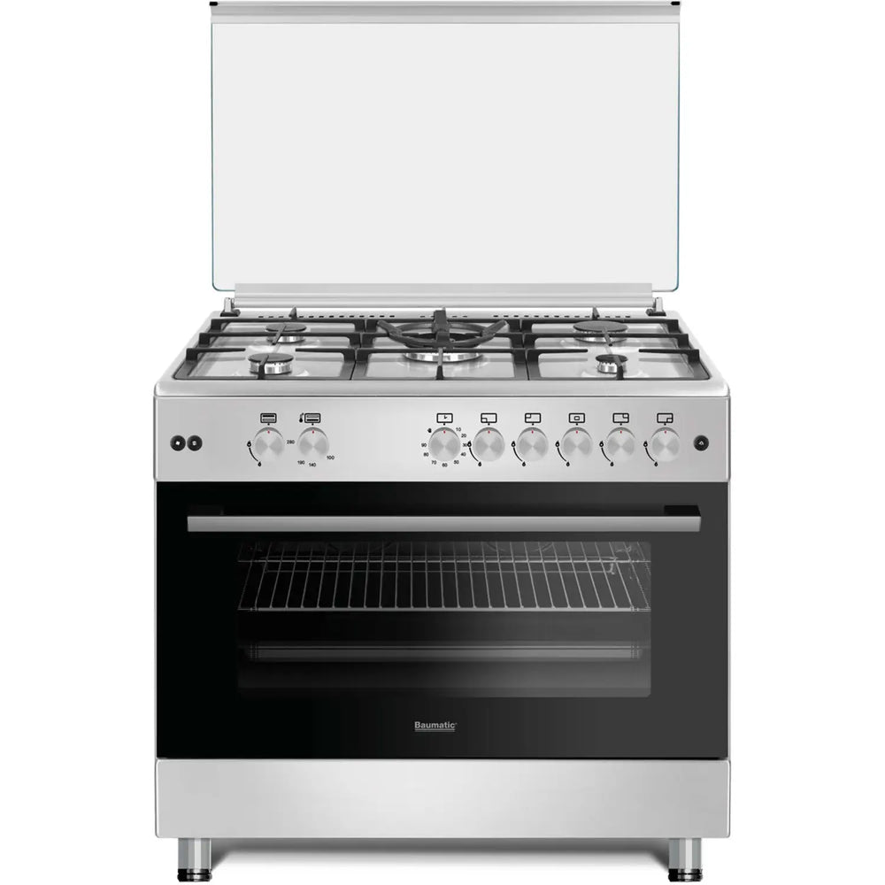 Baumatic Free Standing 5 Burner Gas Cooker 90cm Stainless Steel/Black – BMEC9GGTSS