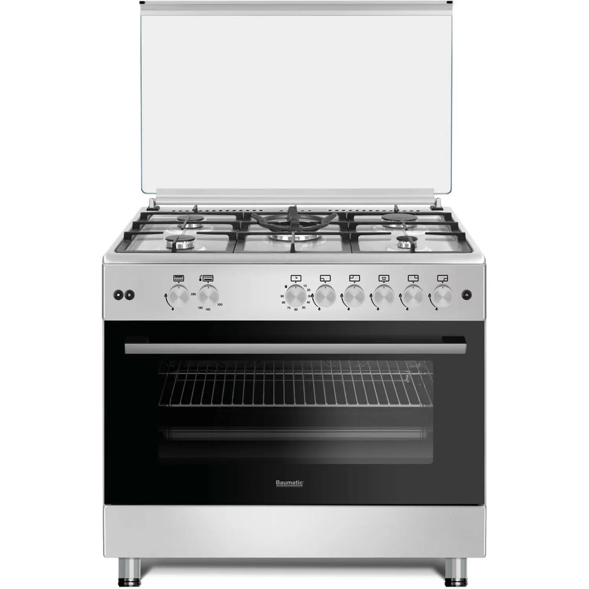 Baumatic Free Standing 5 Burner Gas Cooker 90cm Stainless Steel/Black – BMEC9GGTSS