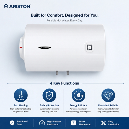 Ariston Electric Water Heater Horizontal PRO1 R Italy, 80 Liter - White